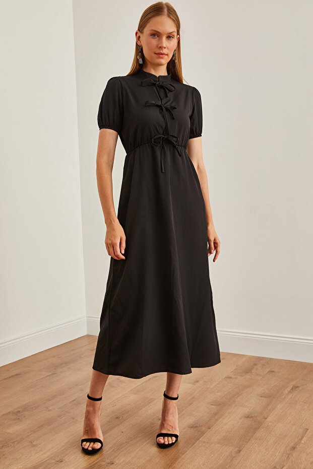 Black Leopard Print Long Dress for Women - Deep Cut and Lace-up ELB-19002213