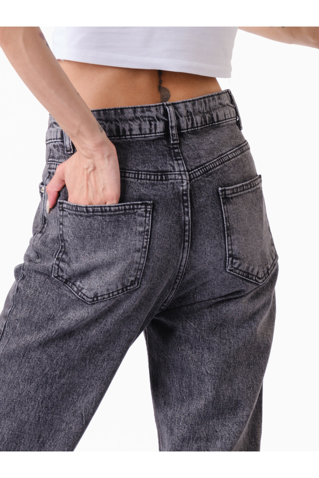 Siyah Soluk Efekli Likralı Jeans - 4