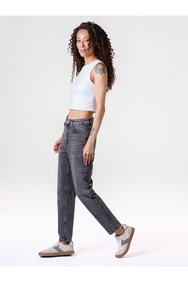 Siyah Soluk Efekli Likralı Jeans - 2