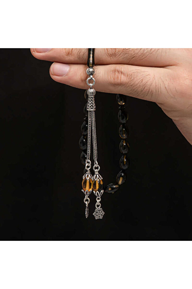 خرزة صلاة من العنبر الفضي المضغوط - 3