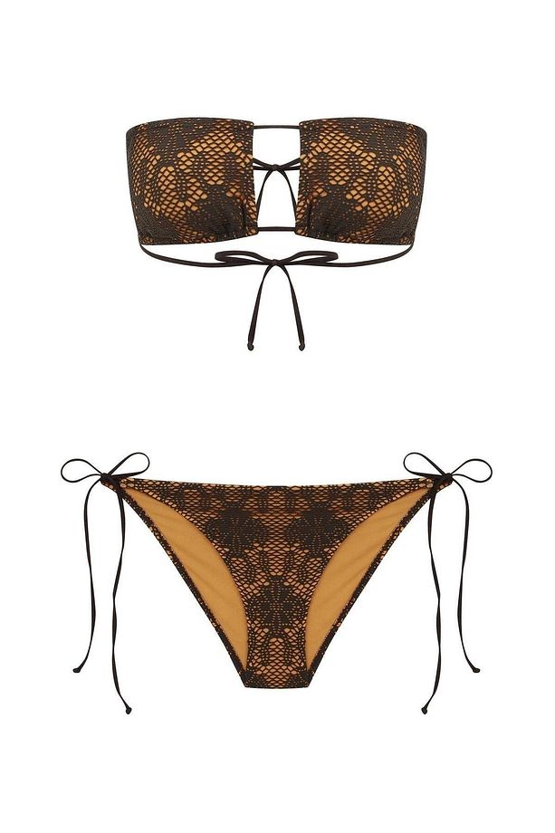 Straplez Kahve File Bikini Takım - 1