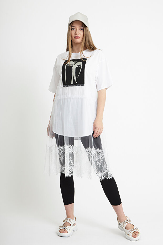 Tül Detaylı Tunik - 1