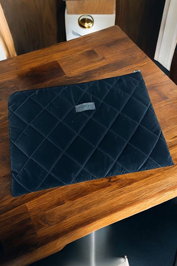 Black Fluffy Quilted Laptop Tablet Case 13-14 Inch & Portfolio Bag