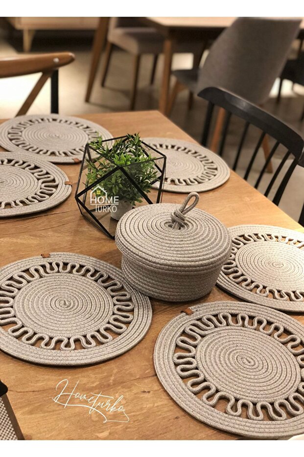 6 Pieces of Tableware, 1 Piece of Bread Basket, Jute Plate, Placemat, Plate, Bread Basket