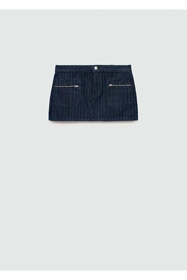 Dikişli denim etek - 3