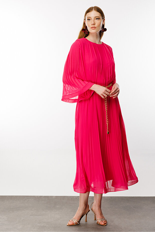 Piliseli Grenli Zincir Kemerli Elbise - 7