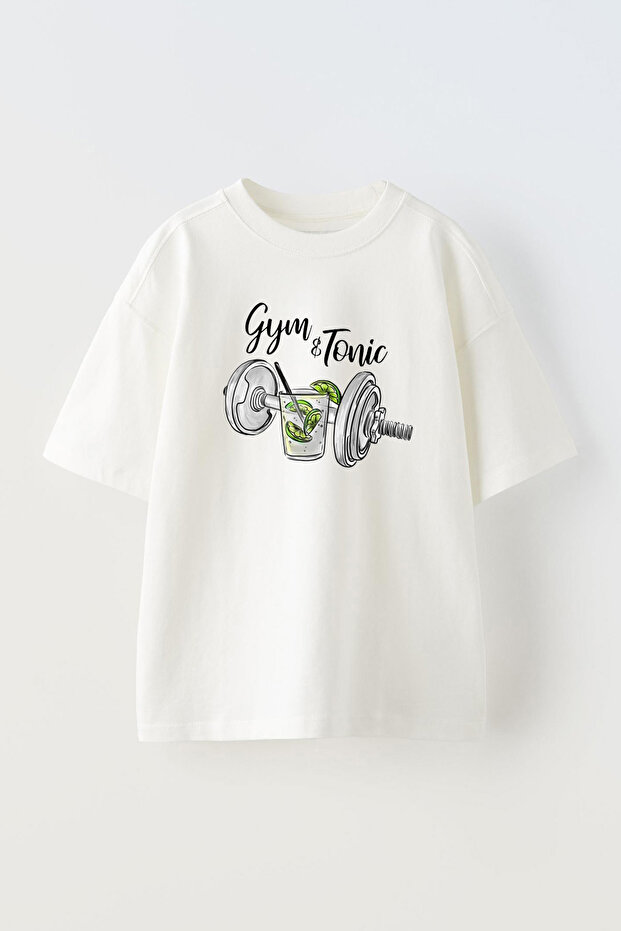 Unisex Gym Tonic Wall And Art Print Design Printed Cotton White Oversized T-Shirt