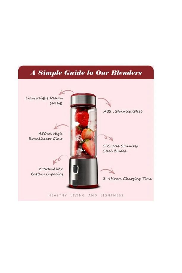 450 Ml Taşınabilir Metal Kişişel Blender Shake'n Smoothies Blender Keskin Bıçaklı - 6