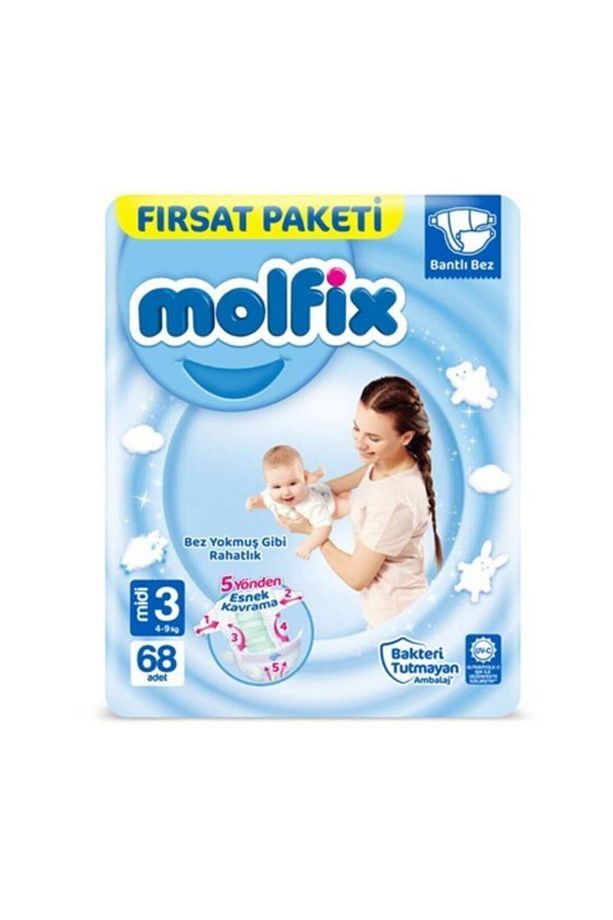 Midi 3 Numara 4-9 Kg 68 Adet Bantlı Bebek Bezi Fırsat Paketi - 1