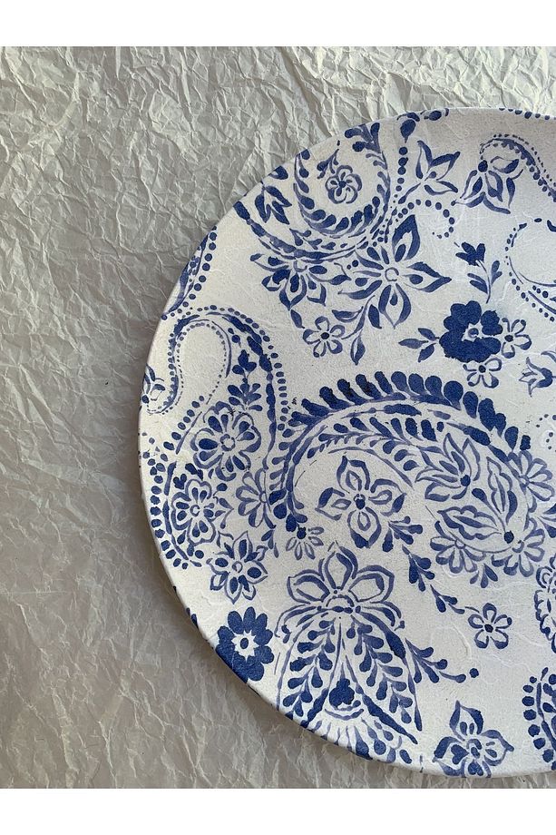 Blue Blanc Ebruli Desenli Duvar Tabağı Dekoratif Bahçe Balkon Mutfak Salon Duvar Süsü No:193 - 5