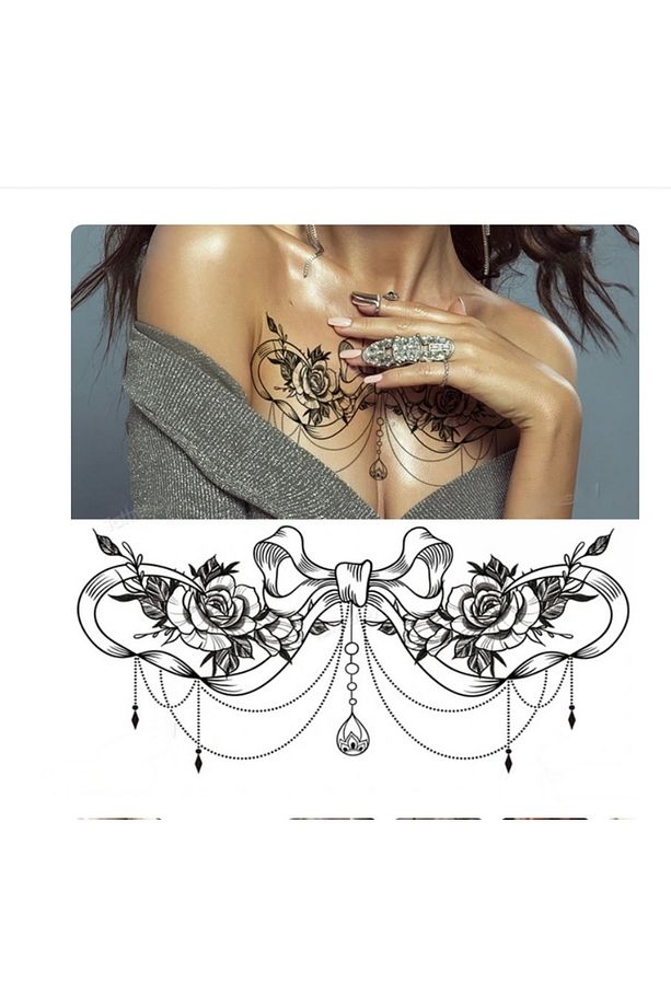 Tatto Su Geçirmez Geçici Dövme Kurdele Çiçeklerde Bel Göğüs Model 24 cm* 13,8 cm - 1