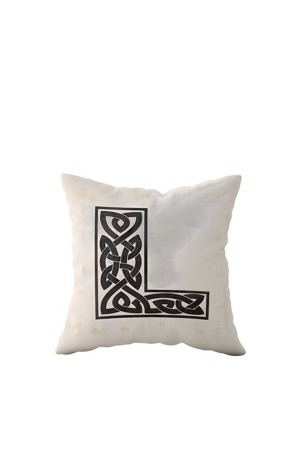 Letter L Beige One Side Printed Hidden Zipper Decorative Pillow Case Throw Pillow Case Pillowcase
