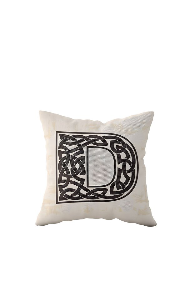 Letter D Beige One Side Printed Hidden Zipper Decorative Pillow Case Throw Pillow Case Pillow Case