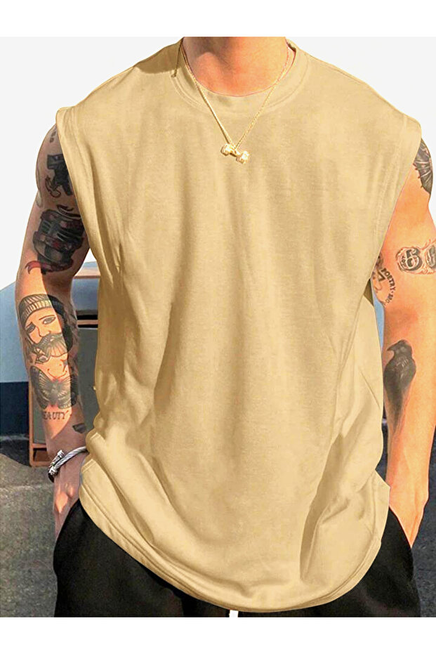Plain Wear Out Men's Sleeveless Zero Sleeve Trend T-Shirt