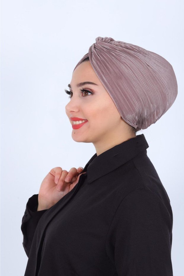 Pleated Ready-Knot Bonnet Taupe color