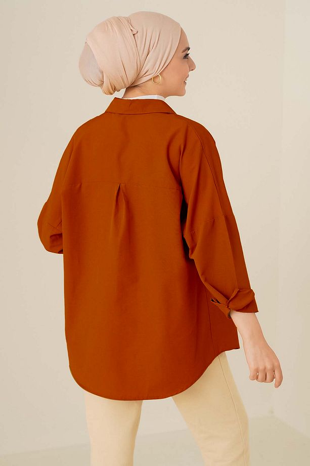 103901 Oversize Basic Tesettür Gömlek - Kiremit - 3