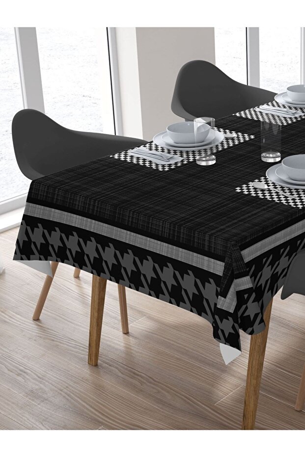 Houndstooth Pattern, Digital Printed, Carefree Fabric Tablecloth