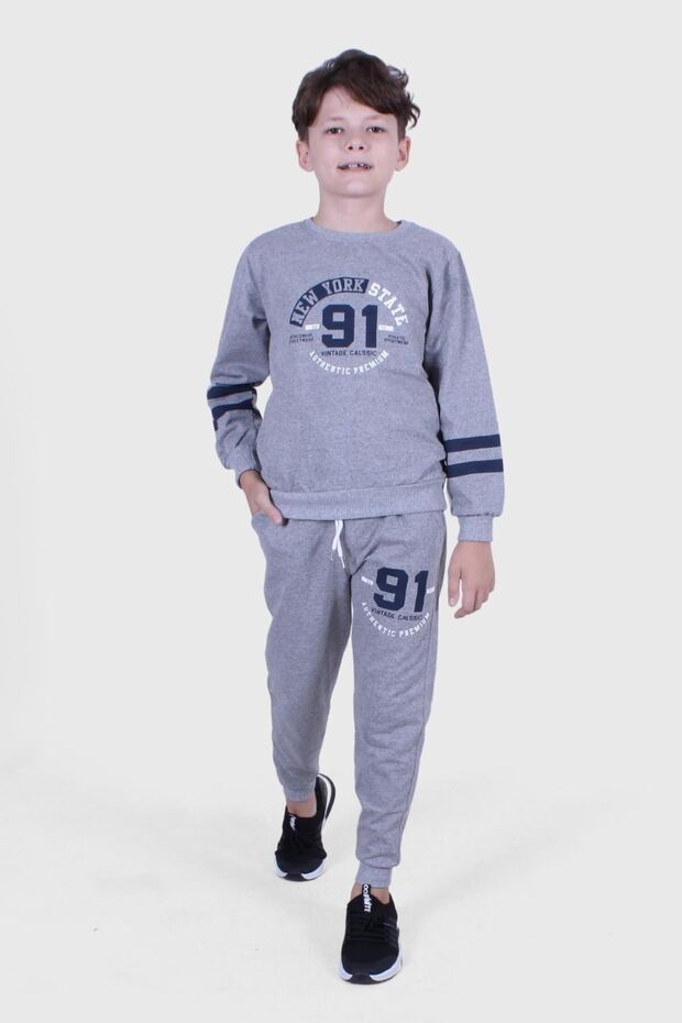 New York 91 Printed Boy's Grey-Melange Tracksuit