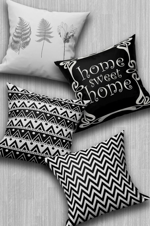 غطاء وسادة مزخرف مكتوب عليه "Home Sweet Home" مكون من 4 قطع - طباعة على الوجهين