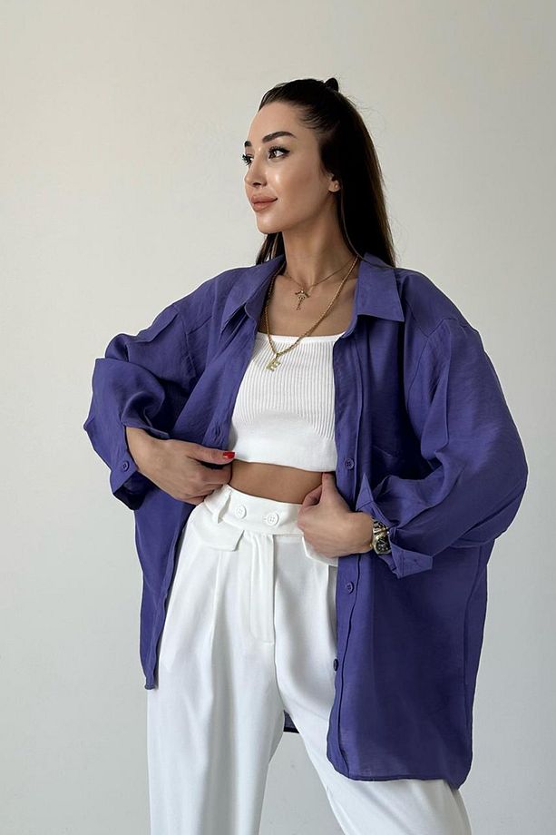 Kadın Oversize Marc Premium Tek Cepli Salaş Gömlek - 5