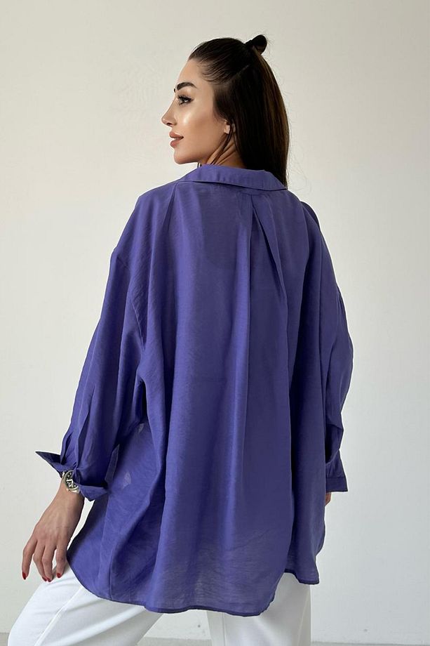 Kadın Oversize Marc Premium Tek Cepli Salaş Gömlek - 4