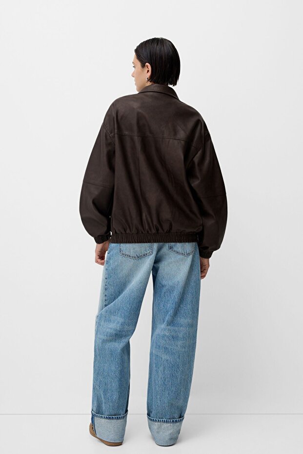 سترة جلدية صناعية كبيرة الحجم - 3