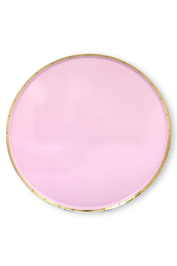 Yuvarlak Lila Altın Yaldızlı Karton Parti Tabak 8 Adet-23cm - 2