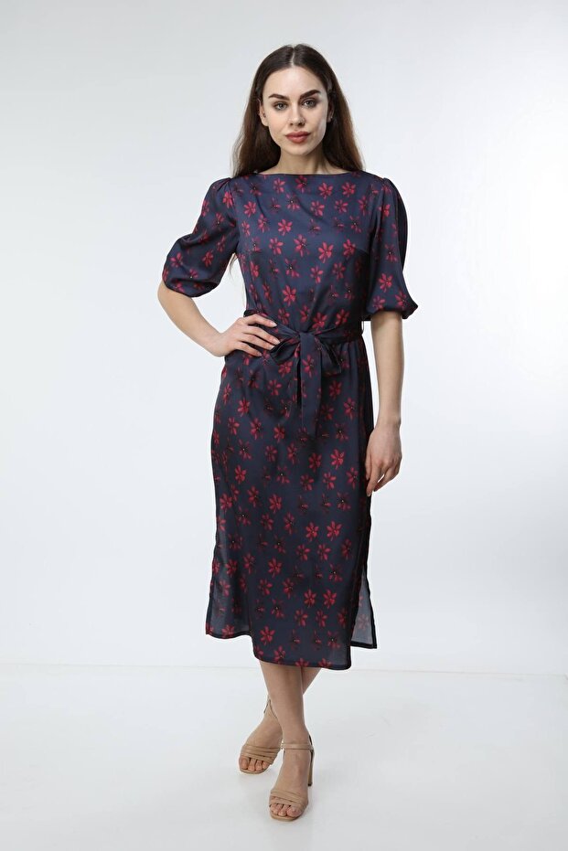 Women's Navy Blue Digital Printed Floral Print Dress