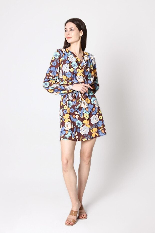 Women's Belted Waist Floral Patterned Dress