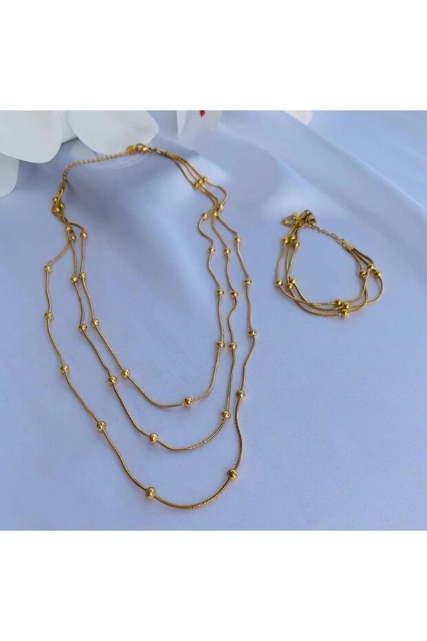 Çelik Dorika Üçlü Kolye - 2