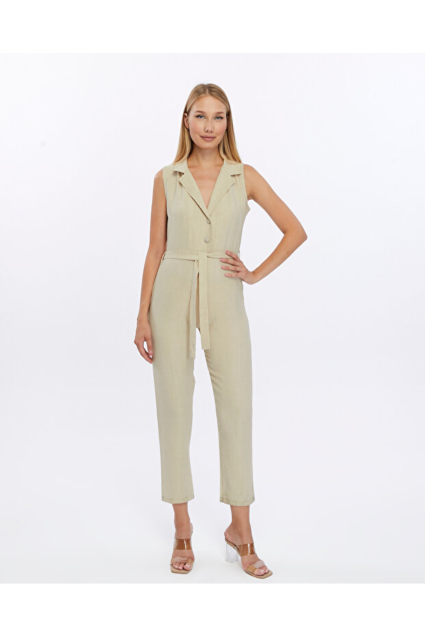 Kadın Bej Keten Tulum - 1