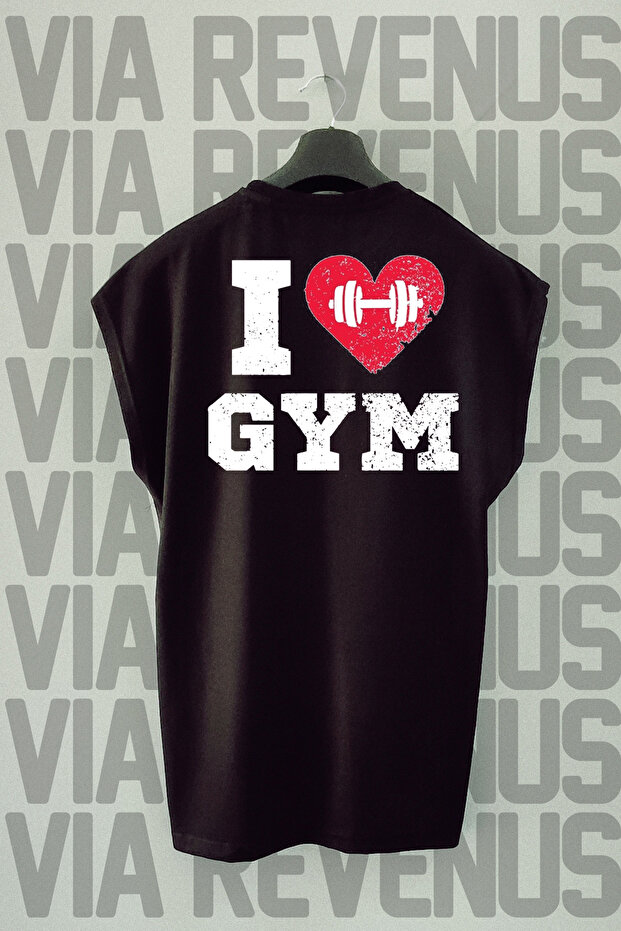 I Love Gym Back Printed Zero Sleeve Sports Tshirt