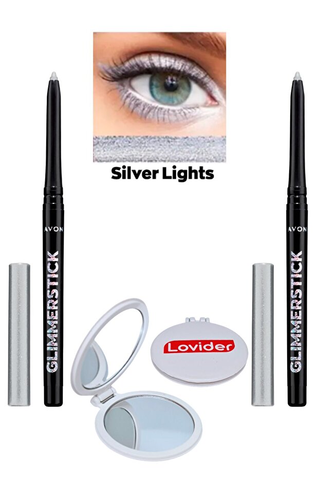 Glimmerstick Elevator Eye Liner Shimmer - أضواء فضية 2 قطعة + مرآة جيب Lovider