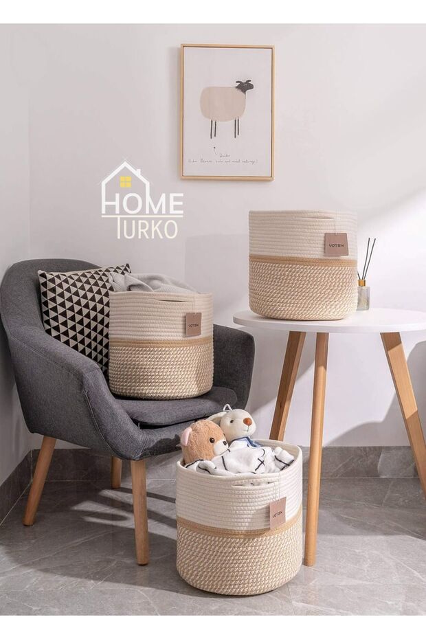 Jute, Wicker, 3-Piece Basket Set, Organizer, Bathroom Basket, Dirty Basket, Organizer, Laundry Basket