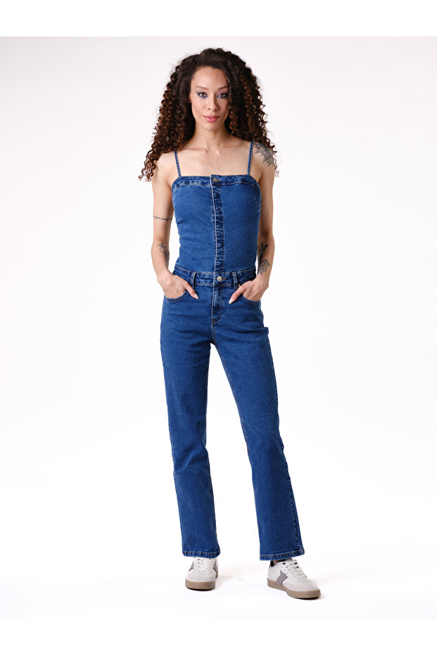 Dark Blue Lycra Strap Jumpsuit