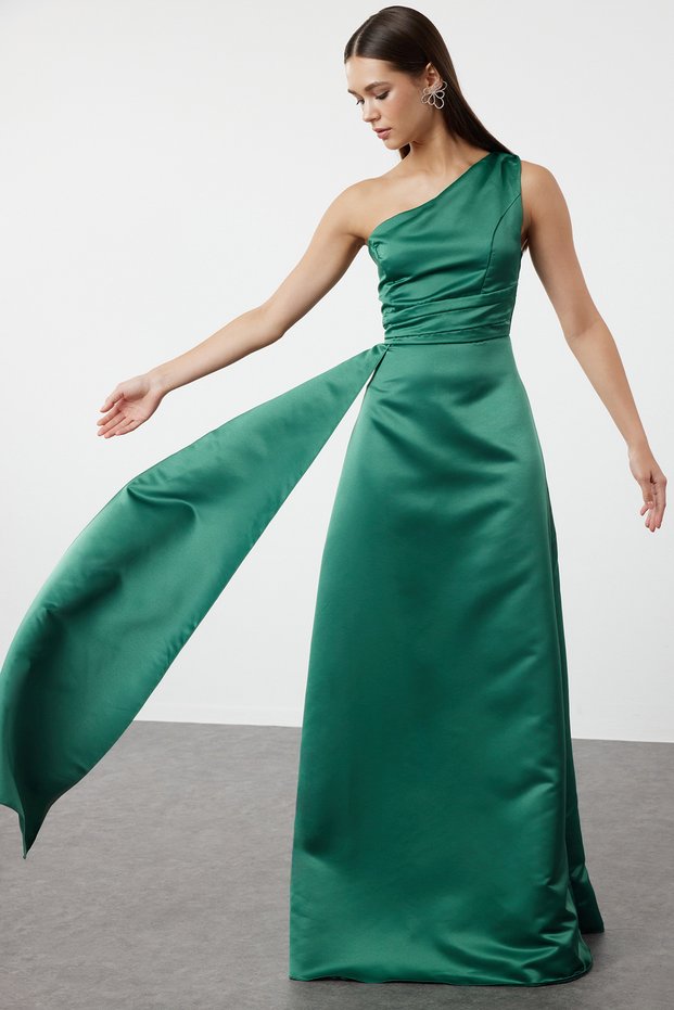 Emerald Green One Shoulder Woven Satin Evening & Homecoming Dress Tprss24Ae00231