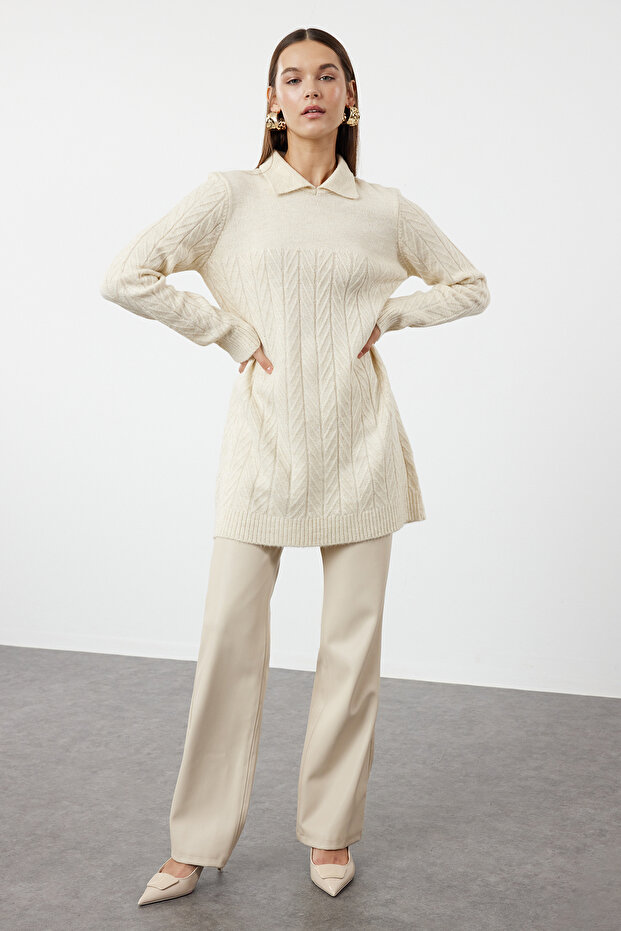 Stone Soft Textured Knitwear Self-Zigzag Patterned Sweater Tctaw25Ak00012