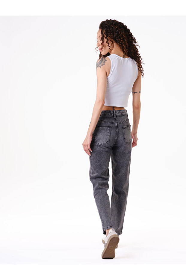 Siyah Soluk Efekli Likralı Jeans - 5