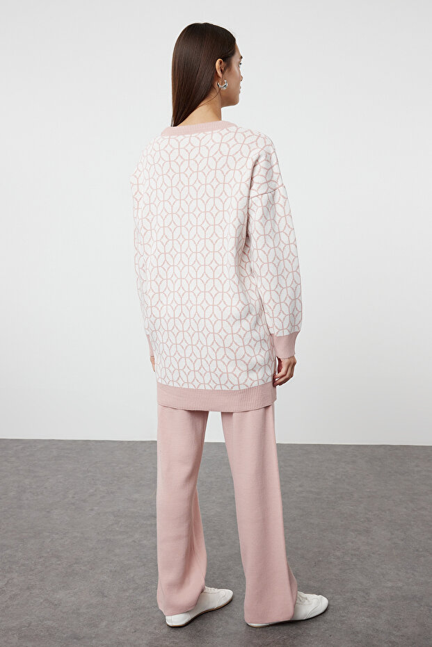 Zestaw swetrów i spodni z dzianiny w geometryczne wzory suszonej róży - TCTAW23US00006 - 5