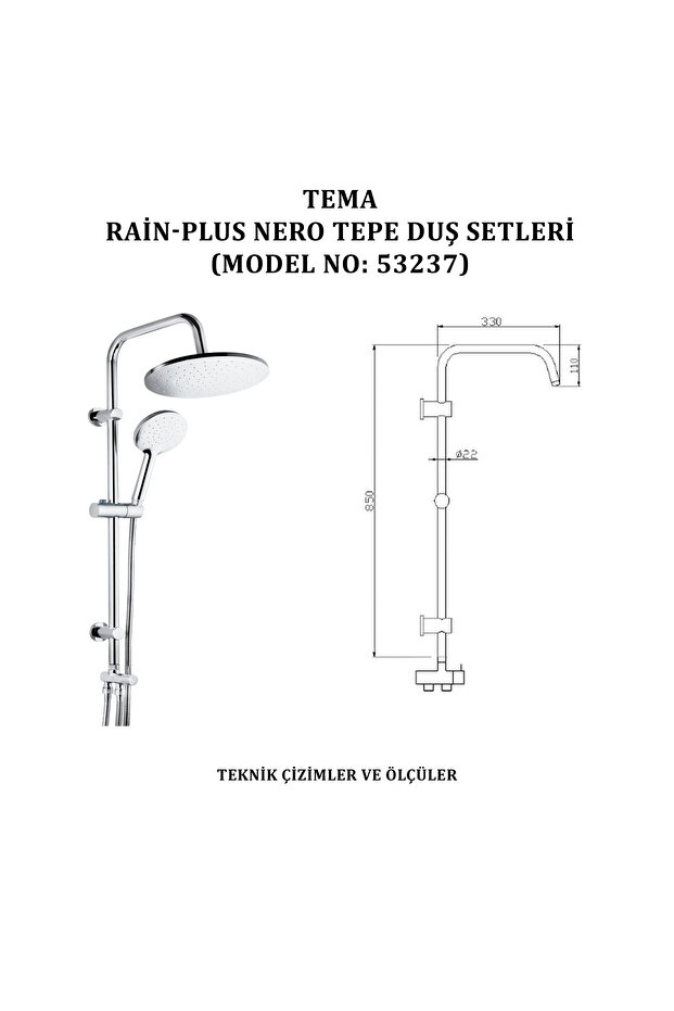 Rain-plus Nero Tepe Duş Setleri (MODEL NO: 53237) - 3
