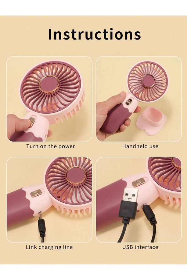 Sevimli Tasarımı Pille Çalışan Mini Kişisel Taşınabilir Vantilatör - USB Şarj Edilebilir Güçlü Fan - 1