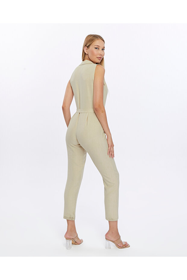 Kadın Bej Keten Tulum - 3