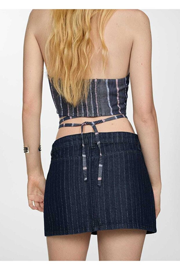 Dikişli denim etek - 4