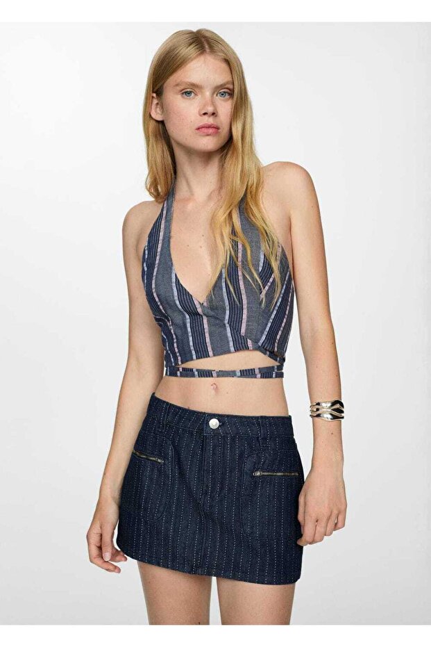 Dikişli denim etek - 1