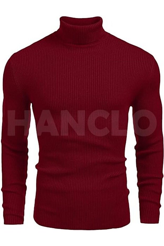 Burgundy Turtleneck Men's Knitwear Turtleneck Sweater