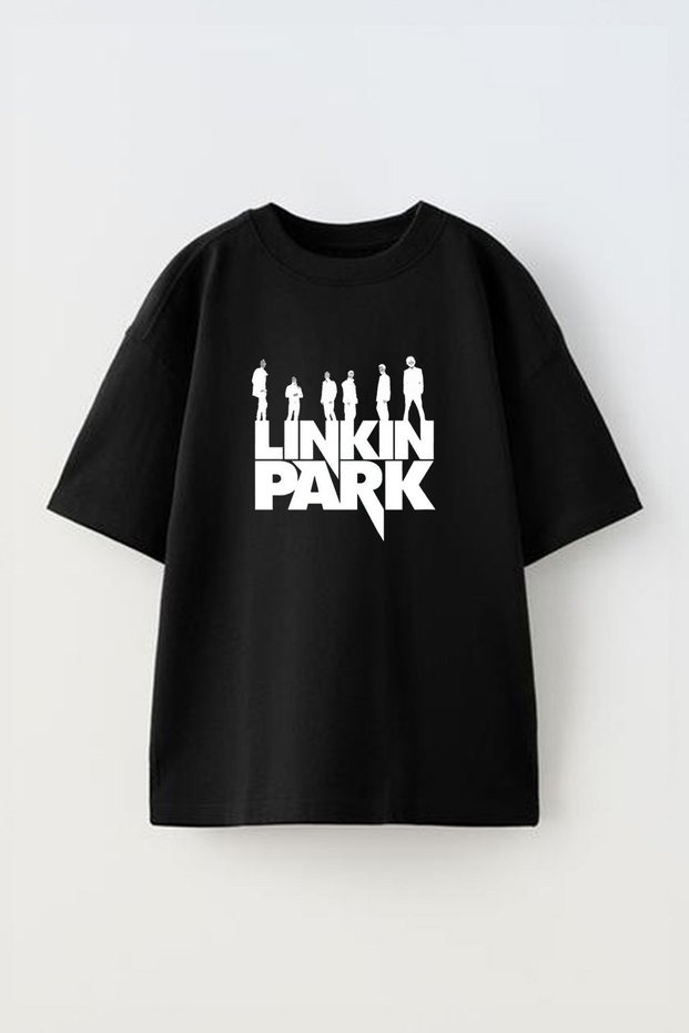 Unisex Linkin Park Design Printed Cotton Black Oversize T-Shirt