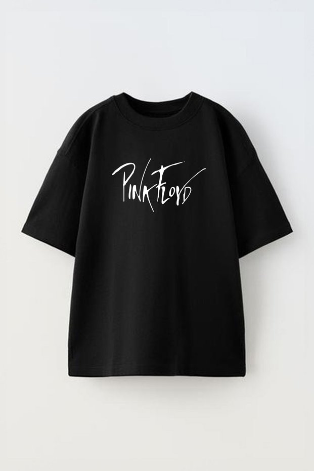 Unisex Pink Floyd Logo Design Printed Cotton Black Oversize T-Shirt