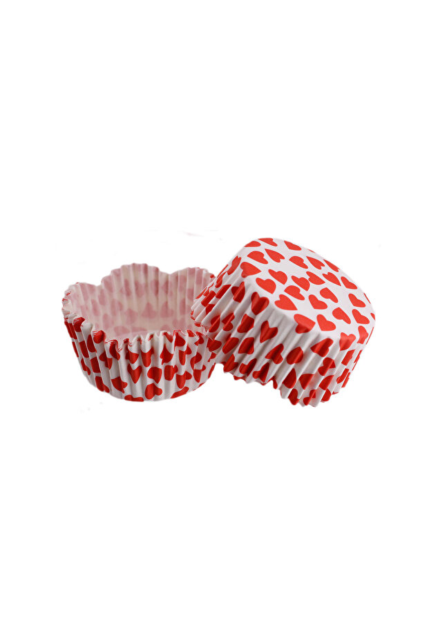 Cupcake Mold, PET Capsule, Wavy Cake Mold, 65x38 mm (100 Pieces), White, Heart Pattern