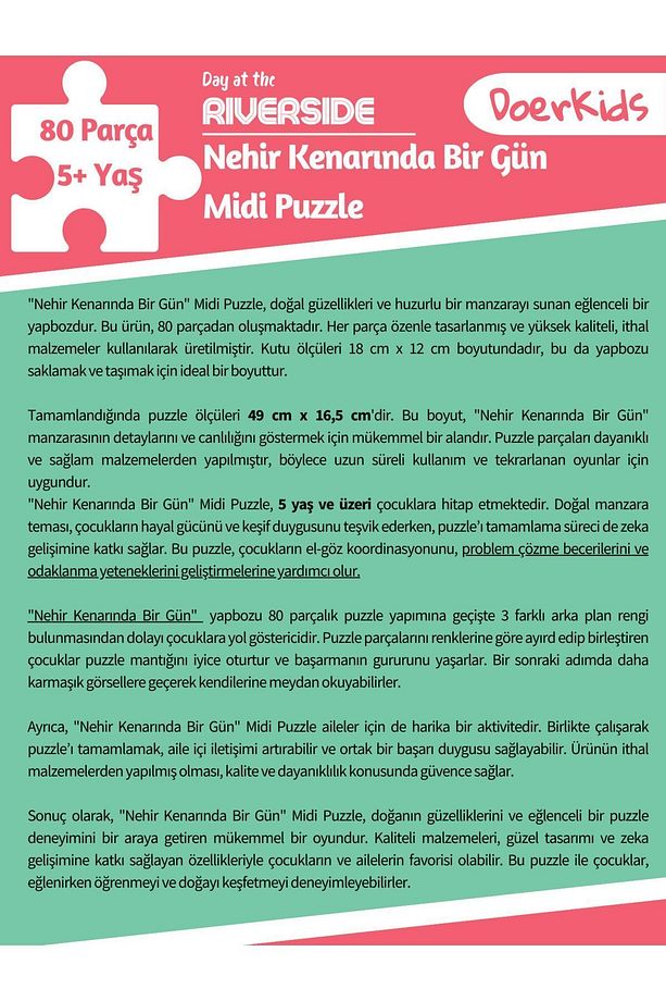 Nehir Kenarında Bir Gün Midi Puzzle | 4-9 Yaş 80 Parça - 7