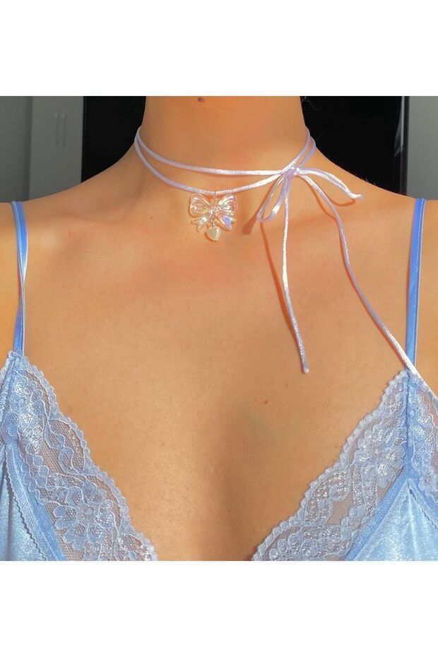 Corded laceable coquette aesthetic bow necklace